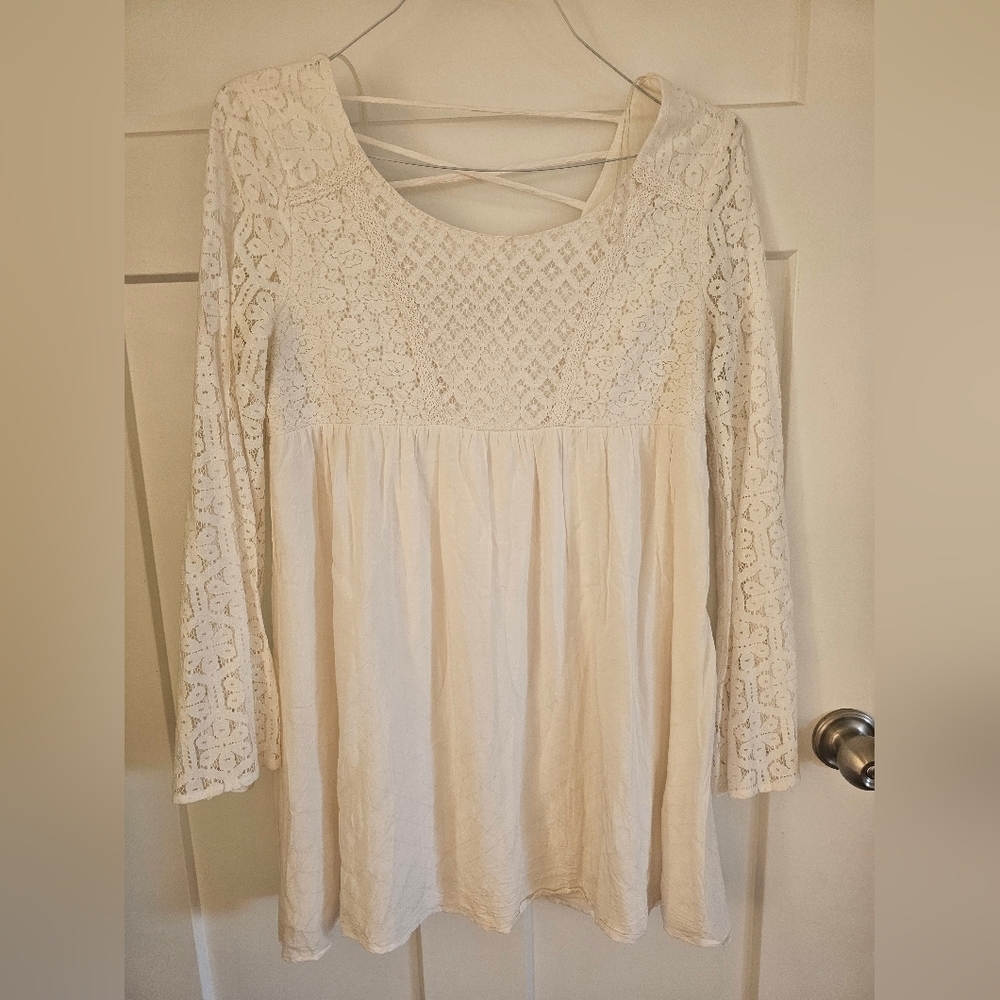 Rewind Lace Sleeve Lined Skirt  Ivory Color Slight Flare Baby Doll Medium
